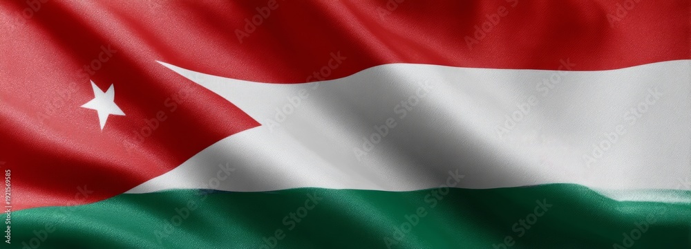 Obraz premium Celebrating freedom the jordanian flag unfurled in a cultural event outdoor close-up