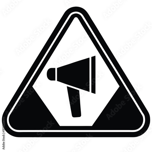 Alert icon with bold announcement on white background silhouette