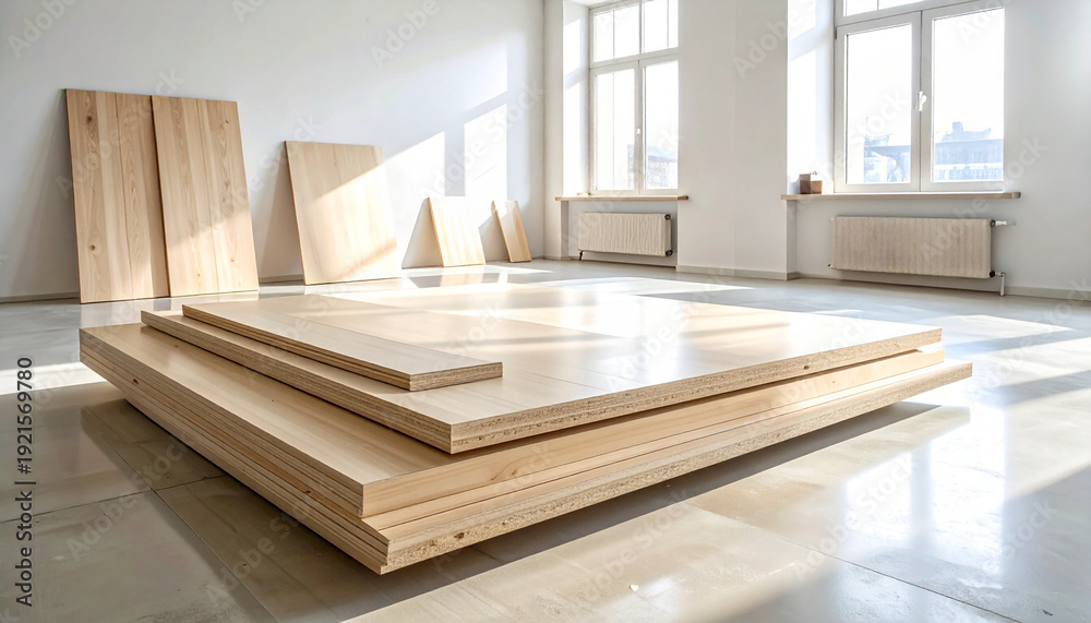 Fototapeta premium Symmetrical Layout of Wooden Boards in Natural Light