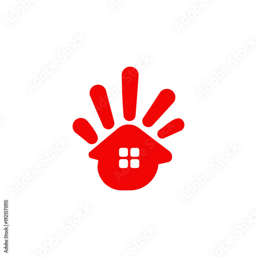 Red hand with house symbol creative real estate logo design.