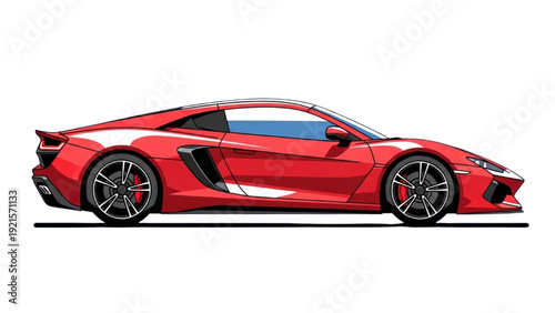 Detailed vehicle autocad blueprint of a red sports car from a side viewpoint