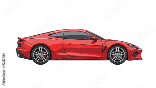 Detailed vehicle autocad blueprint of a red sports car side view on a white background illustration