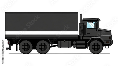 Detailed vehicle autocad blueprint of a modern truck design on a clean white background from a side viewpoint