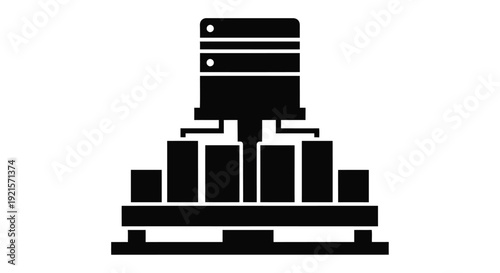 Simple black silhouette of a server rack with multiple drives
