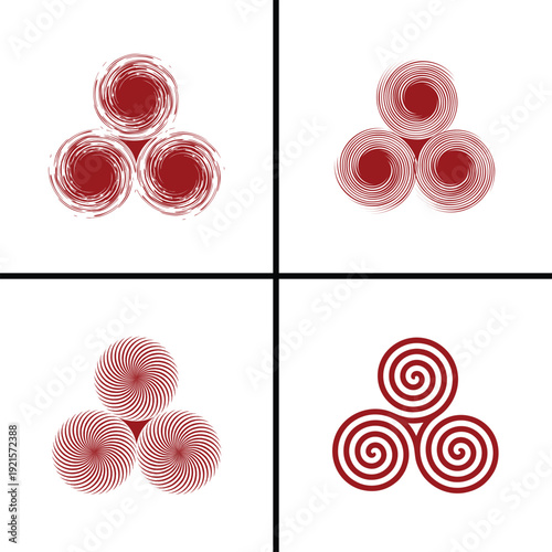 Abstract Red Fidget Spinner Motion Pattern Set on White Background