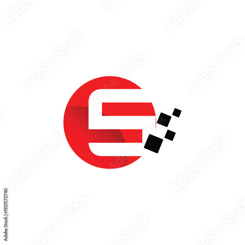 Modern Red Letter S Logo with Pixel Effect on Gray Background
