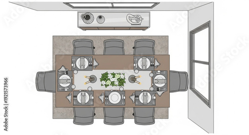 Dining Room Table Setting Illustration.