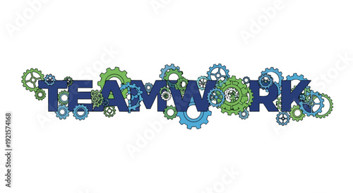 Dynamic illustration of teamwork with interconnected gears conveying synergy, cooperative effort, and mechanical integration for achieving
