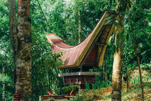 Traditional Tongkonan House in Tropical Forest of Toraja, South Sulawesi, Indonesia