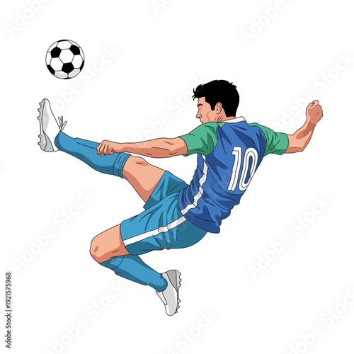 Powerful soccer player executing a strong and dynamic kick, showcasing skill and athleticism on the field