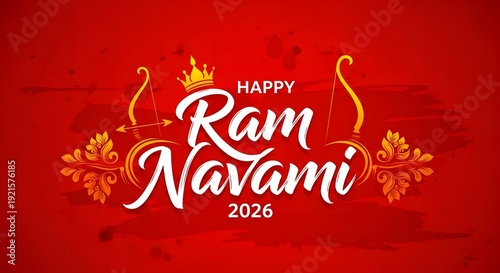 Happy ram navami 2026 festival greeting banner with traditional elements
