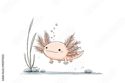Cute Axolotl Swimming in Minimal Aquarium