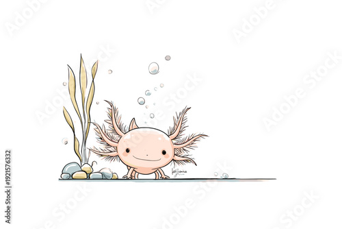 Cute Axolotl Swimming in Minimal Aquarium