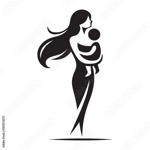 parent carrying child vector silhouette clip art logo design illustration. abstract parent child icon collection