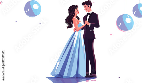 Happy couple dancing together in elegant formalwear at a celebration event