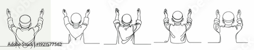 half body line art of a Muslim boy standing praying gesture in Ramadan back view