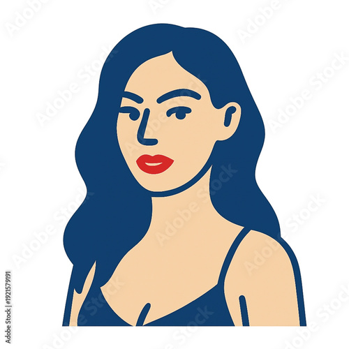 
Cartoon vector illustration of a glamour brunette woman with long hair and a beautiful face featuring stylish makeup and artful eyes