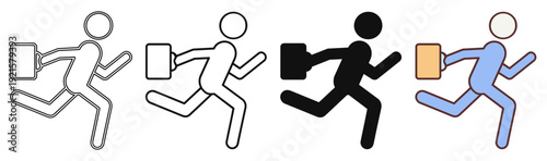 Running Businessman with Briefcase Icon Set for Career and Success