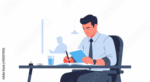 A man sitting at a desk working.
