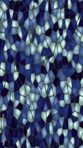 Abstract mosaic pattern with blue and white colors in a repeating design.