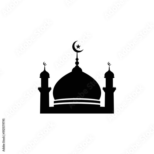 Mosque Silhouette with Crescent Moon Symbol 4.
