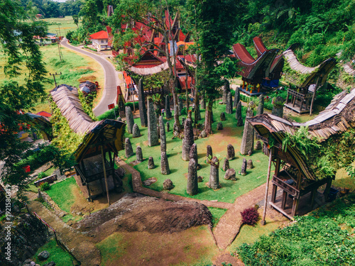 Traditional Tongkonan Houses and Stone Graves in Toraja, South Sulawesi, Indonesia