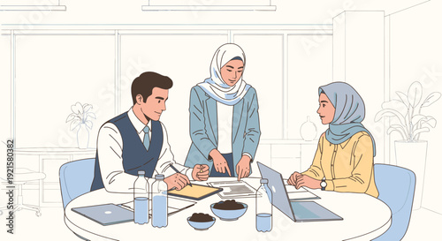 Diverse colleagues collaborating in office.