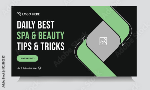 Beauty and spa tips video thumbnail banner design, salon content video cover banner design, editable vector eps 10 file format