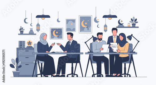 Diverse colleagues collaborating in office.