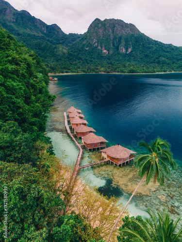 View of Sawai Coastal Village and Tropical Lagoon, Seram Island, Maluku, Indonesia