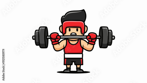 Cartoon Boxer Lifting Barbell with Determination and Strength.