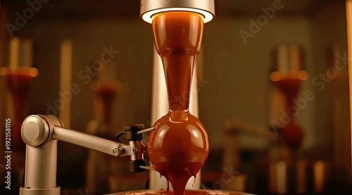 Robotic Arm Precisely Coats Dessert Pastry with Rich Chocolate Sauce in Automated Production