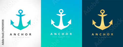 Anchor Nautical logo vector. Helm and anchor design