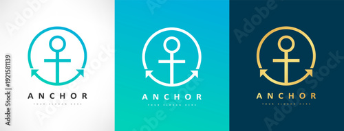 Anchor Nautical logo vector. Helm and anchor design