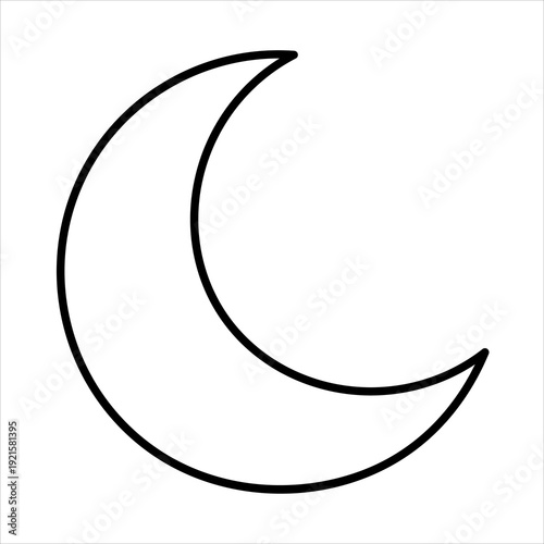 A simple, clean, black and white illustration of a crescent moon.
