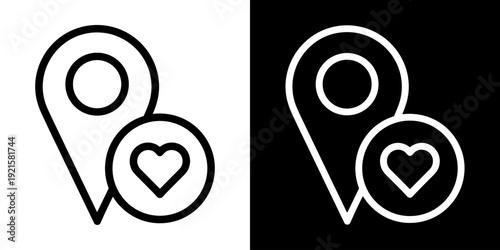 Favorite Location icon set concept in flat black and white style on clean background vector illustration design.	
