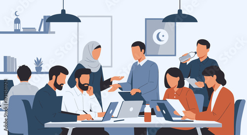 Diverse group of people collaborating in office.