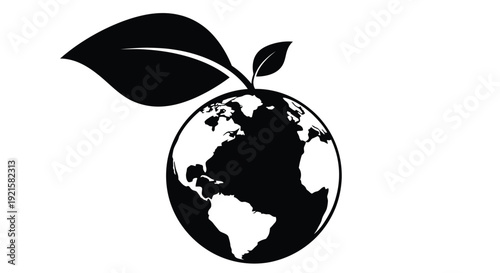 A stylized earth graphic with a leaf and apple shape promoting environmental awareness