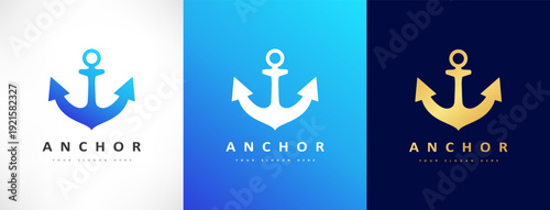 Anchor Nautical logo vector. Helm and anchor design
