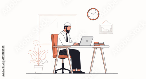 Man working on laptop at desk.