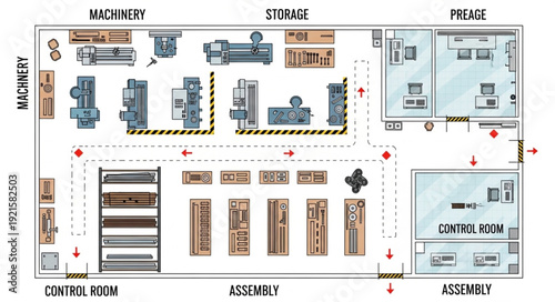 Factory Layout Diagram with Machinery.