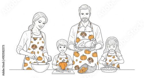 Family Baking Together in Aprons.