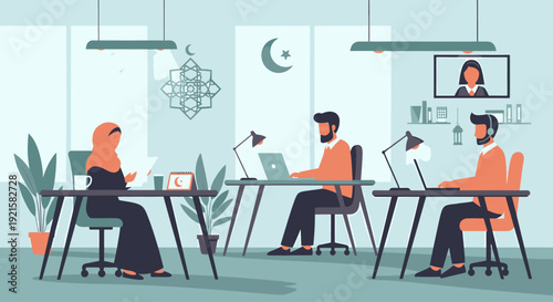 People working together in office space.