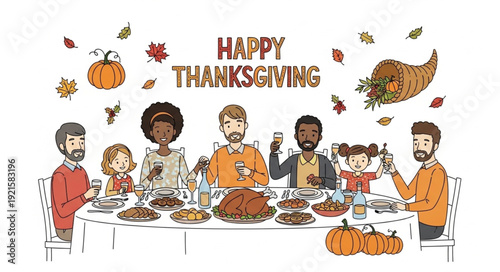 Diverse Family Enjoying Thanksgiving Dinner Together.