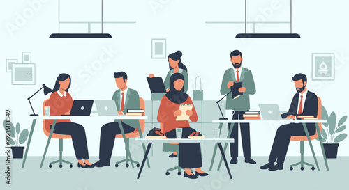 Diverse group of business professionals collaborating.