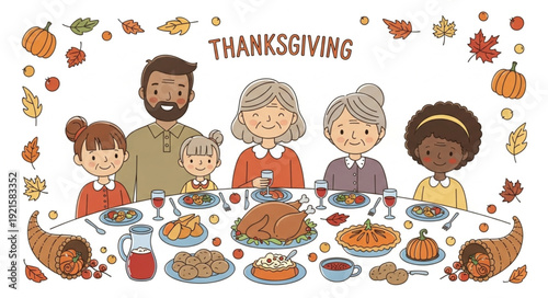 Diverse Family Gathering for Thanksgiving Dinner.