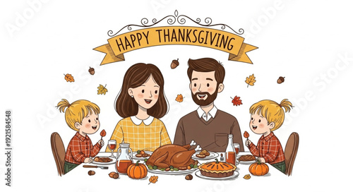 Family Celebrating Thanksgiving Dinner Together.