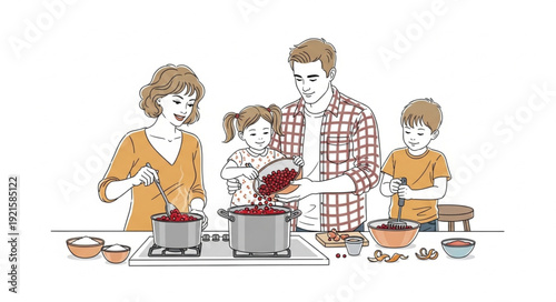 Family Cooking Together in Kitchen.