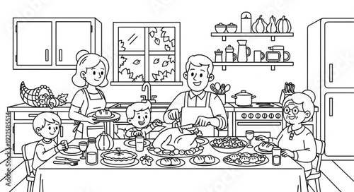 Family Baking Together in Kitchen.