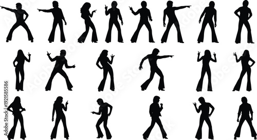Dance silhouette illustration, dynamic action poses design, character movement artwork, creative animation concept, energetic figure grid, performance art graphic